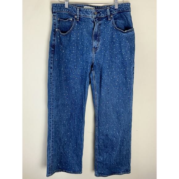 Abercrombie & Fitch 90s Relaxed High Rise Jeans 32 Short Curve Love Rhinestones - Picture 1 of 11